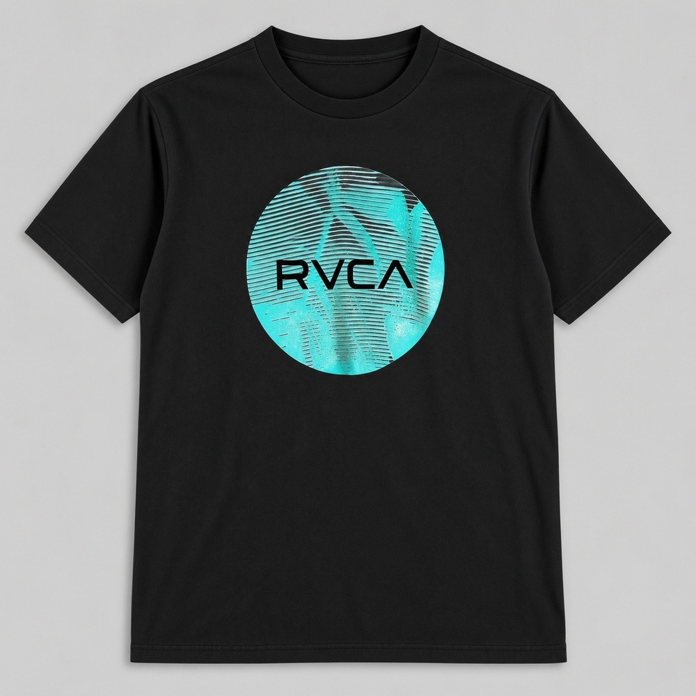 RVCA Boys XL Black Short Sleeve Graphic Tee Teal Circle Logo T-Shirt